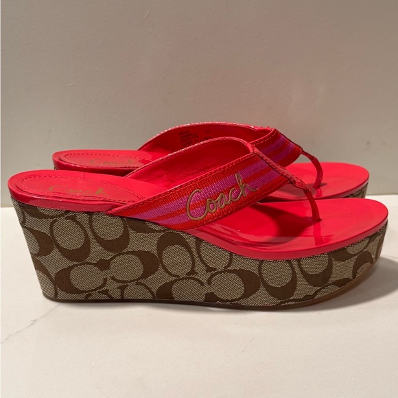 Coach - Gabriela Wedge Red and Brown Sandals - Picture 7 of 15